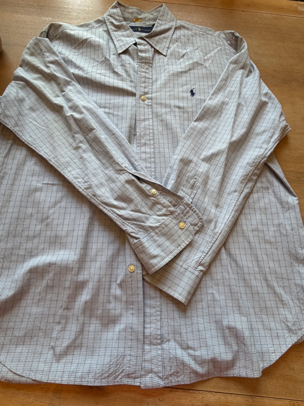 Ralph Lauren Men's Blue and White Micro-Check Dress Shirt